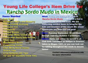 Young Life College's Item Drive for Rancho Sordo Mudo