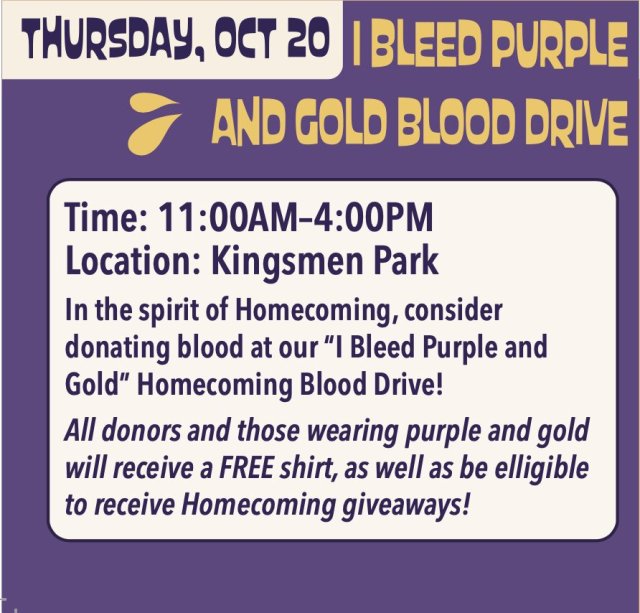 Homecoming Spirit Week: I Bleed Purple & Gold Blood Drive