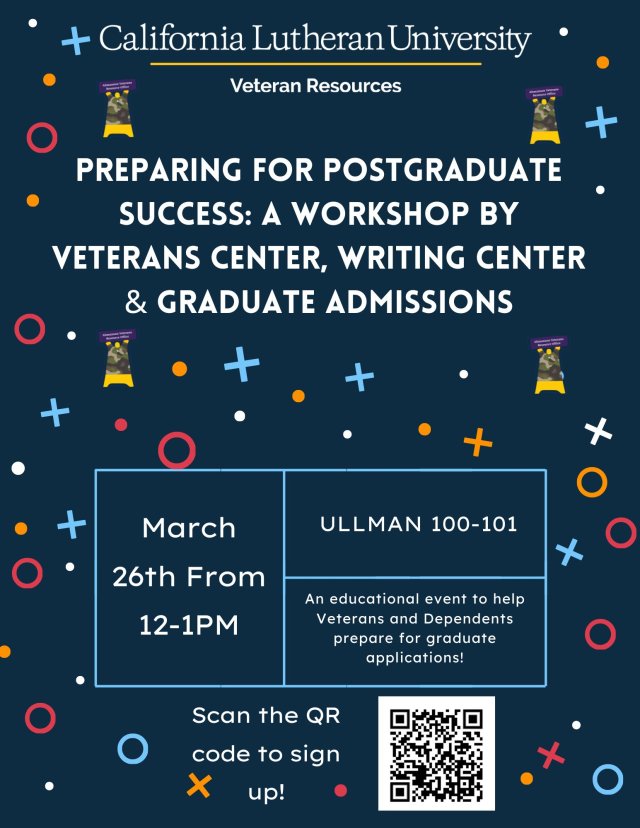 Preparing for Postgraduate Success: A workshop by Veteran Center, Writing Center, And Graduate Admissions 