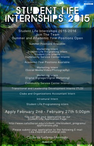 2015-2016 Student Life Internship Application