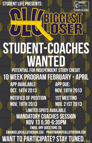 Biggest Loser, Student Coach Applications Due!